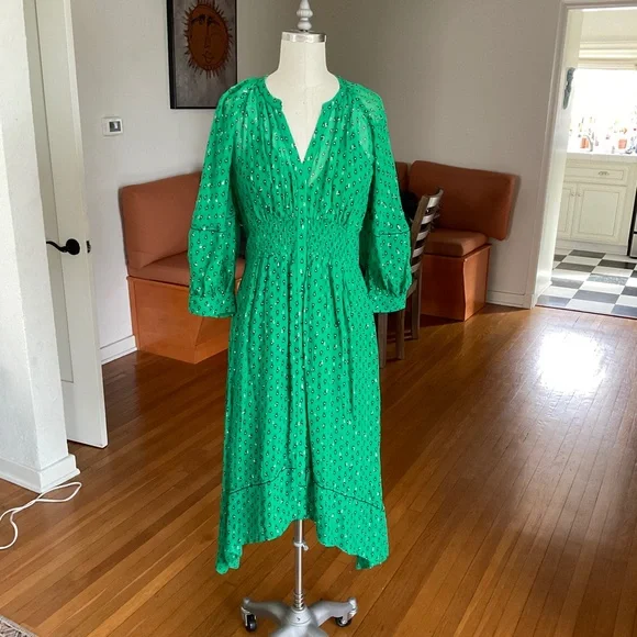NWOT ba&sh green midi dress henley neckline - Picture 7 of 12